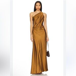 A.L.C Asher Gown Aged Bronze One-Shoulder Gold Dress satin maxi Revolve $798 8